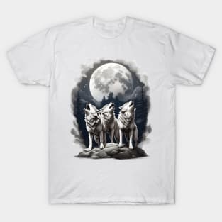 Three Wolves Howling At The Moon T-Shirt